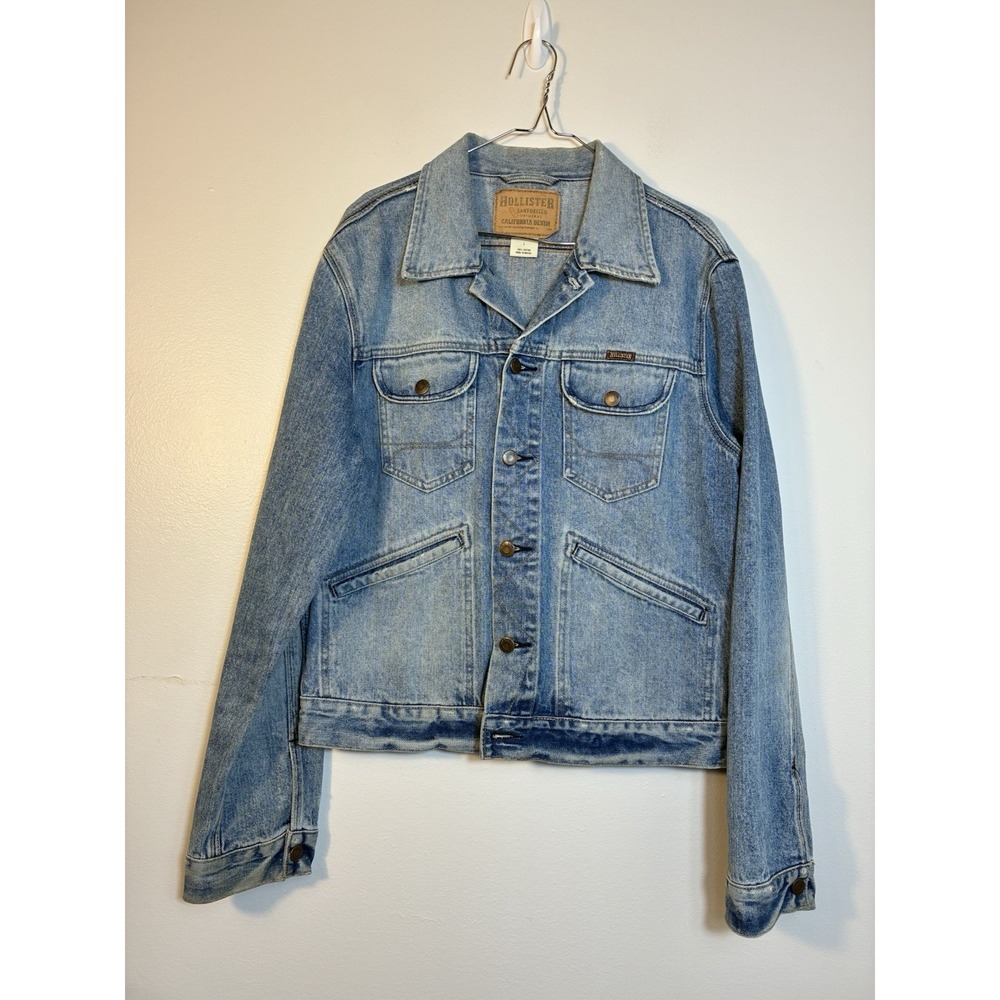Vintage Hollister Denim Jacket Men's Large Light Wash Cotton Y2K 90's Retro